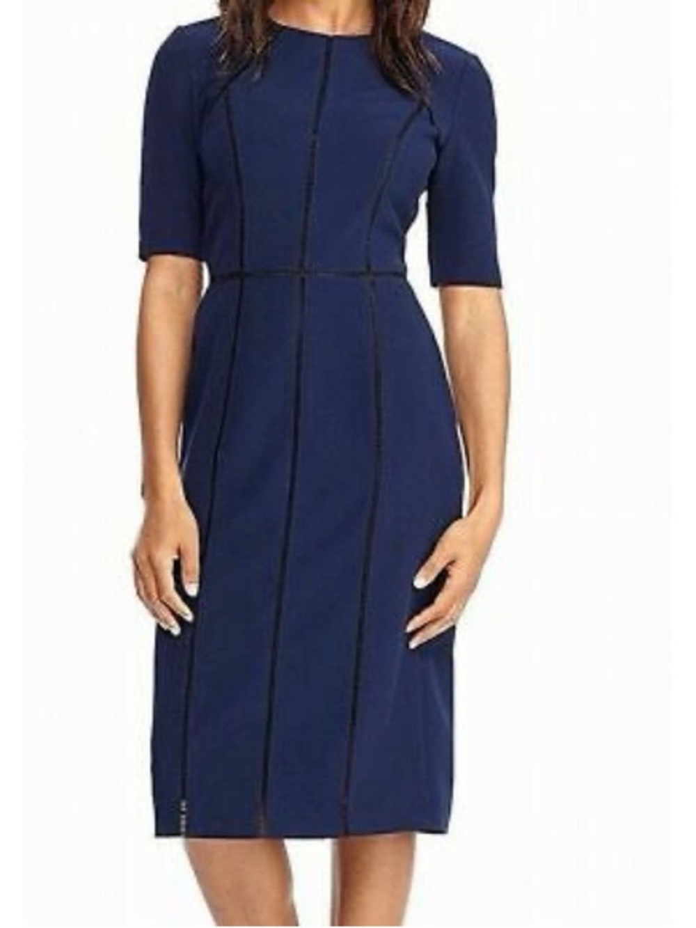Maggy London Dream Crepe Sheath Dress with Elbow Sleeves- Navy